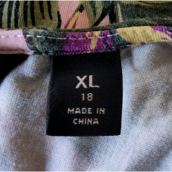 Land's End XL Sz 18 Maxi Dress V Neck Palm Leaves Pink Green Tropical Crossover - Picture 7 of 9